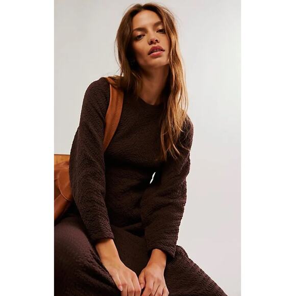 Free People Gabby Boho Textured Seamless Midi Dress in Coconut Shell Size Medium - Picture 4 of 11